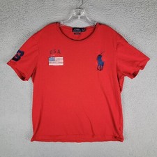 Polo Ralph Lauren Shirt Mens XL Big Pony 3 Flag Patch Custom Slim Fit
