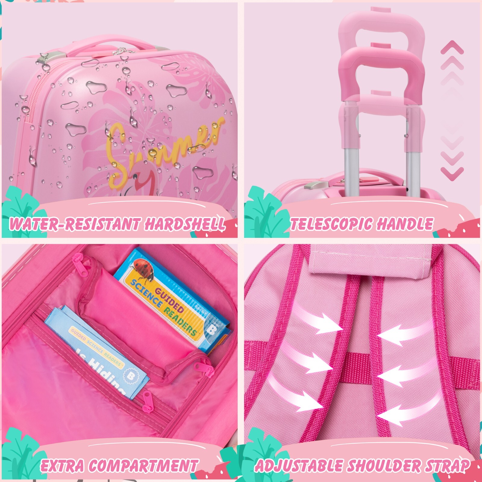 2 Pcs Kid Luggage Set 12” Backpack 16” Kid Carry on Rolling Suitcase
