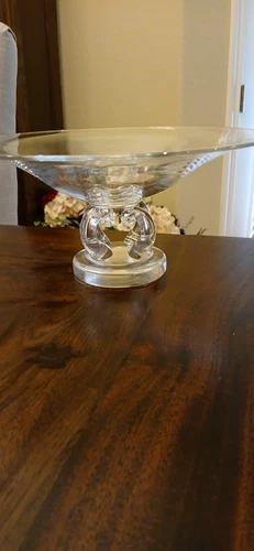 Mid Century Steuben Art Glass Scroll Pedestal 10” Footed Bowl By George Thompson
