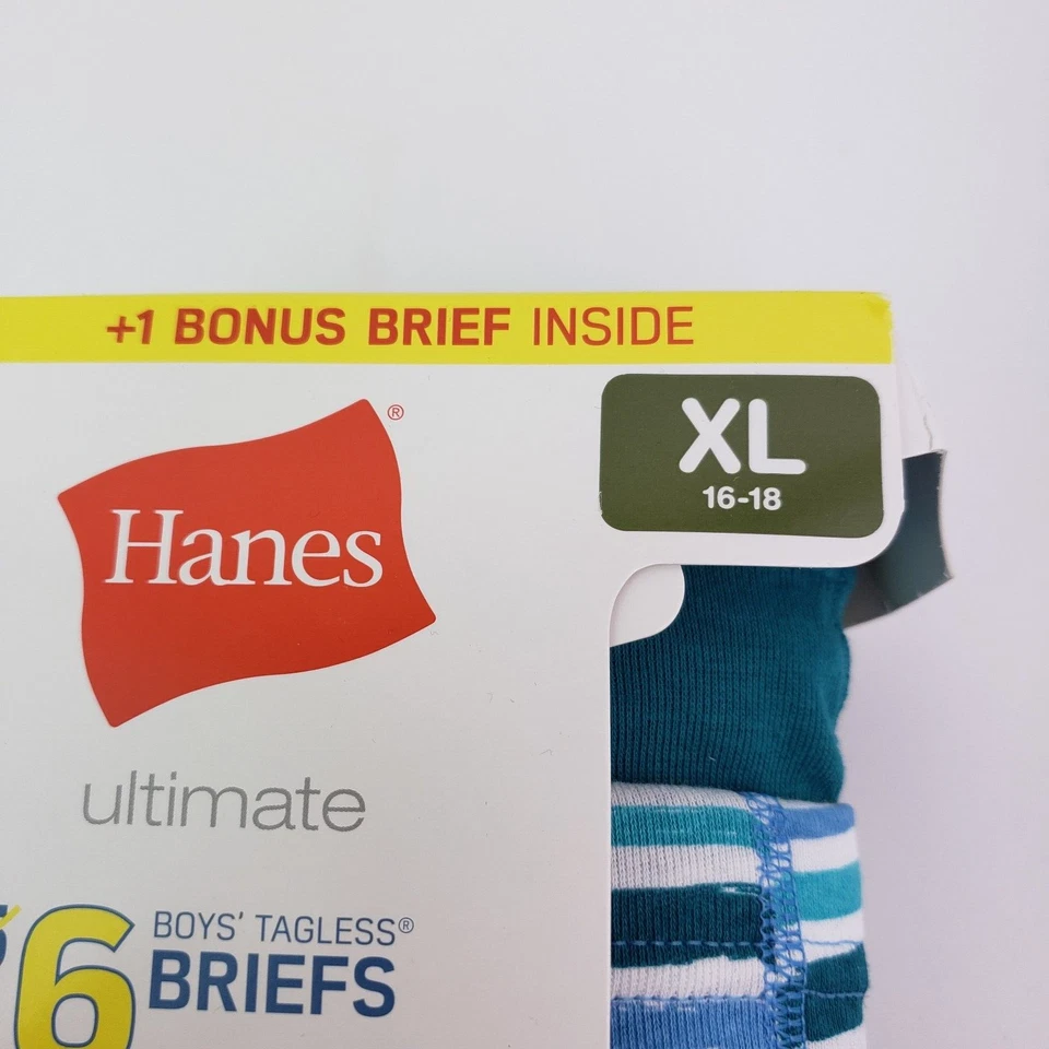 Hanes Ultimate Boys Sz XL 16-18 Organic Cotton Pure Comfort Brief Underwear 6 Pr - Image 4 of 4
