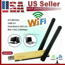 USB 3.0 1200Mbps Long Range AC1200 Dual Band 5GHz Wireless WiFi Adapter Antennas