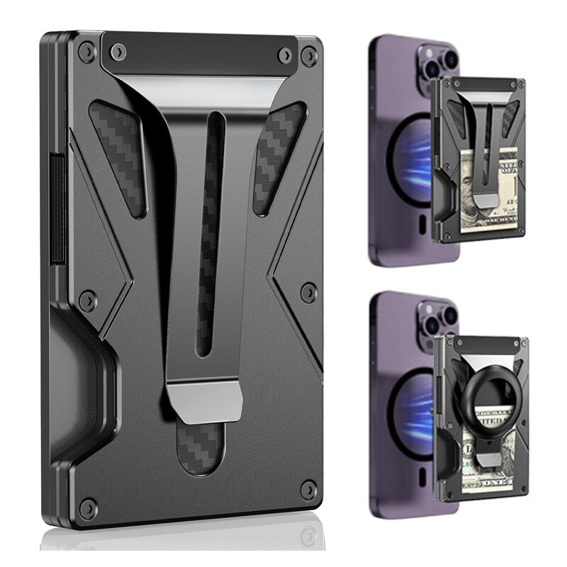 Slim RFID-Blocking Wallet with Money Clip for Credit Cards & AirTag Holder  -image