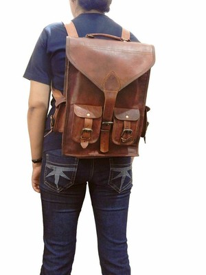 New Vintage Genuine Goat Leather Men's Classic Shoulder Travel Handmade Backpack