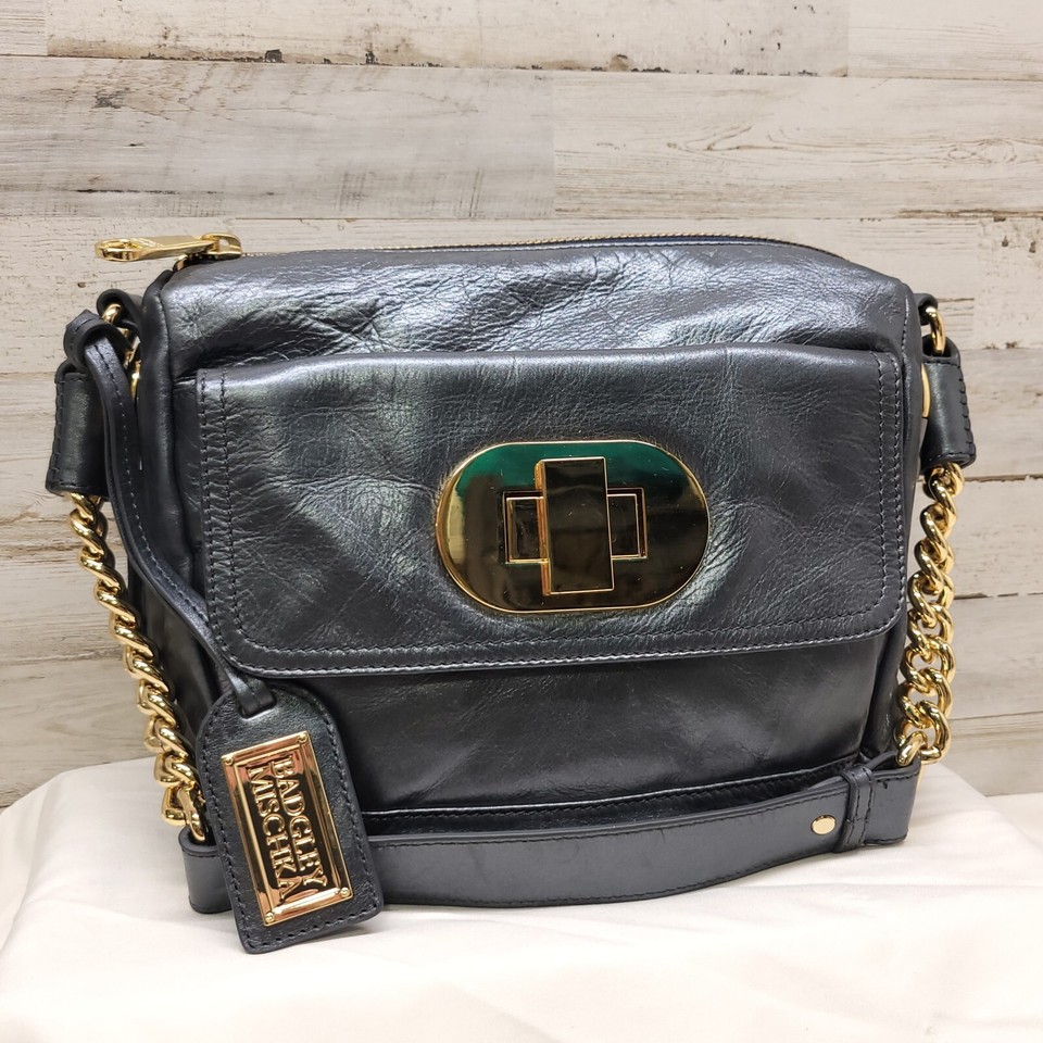 Badgley Mischka Blue Metallic Turn Lock Gold Chain Strap eBay