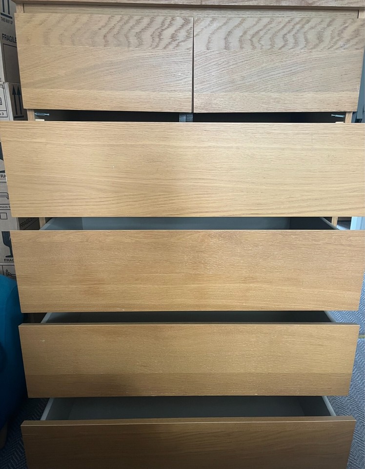 IKEA Malm chest of 6 drawers Oak (Used in great condition) eBay