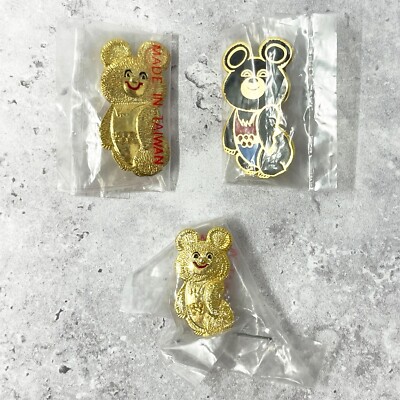 Vintage Moscow Olympics Misha Bear Pins Lot of 3 Mishka Gold 1980 Summer