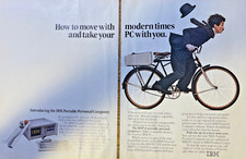 1984 Magazine Advertisement IBM Personal Computer Charlie Chaplin On Bicycle