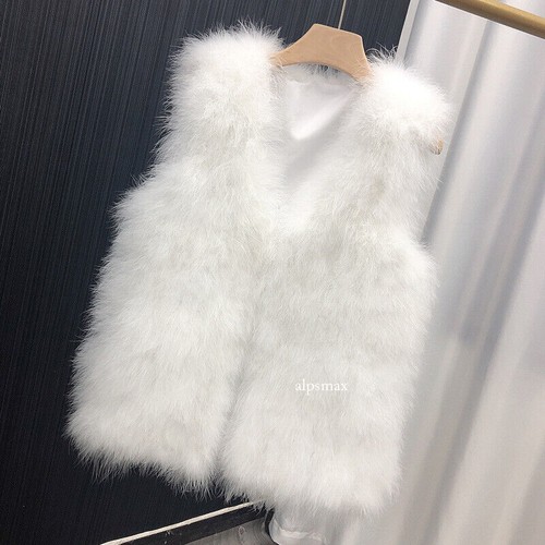Loose Vest Camisole Real Feather Ostrich Fur Women's Mid Long Vest Winter Coats - Picture 2 of 29