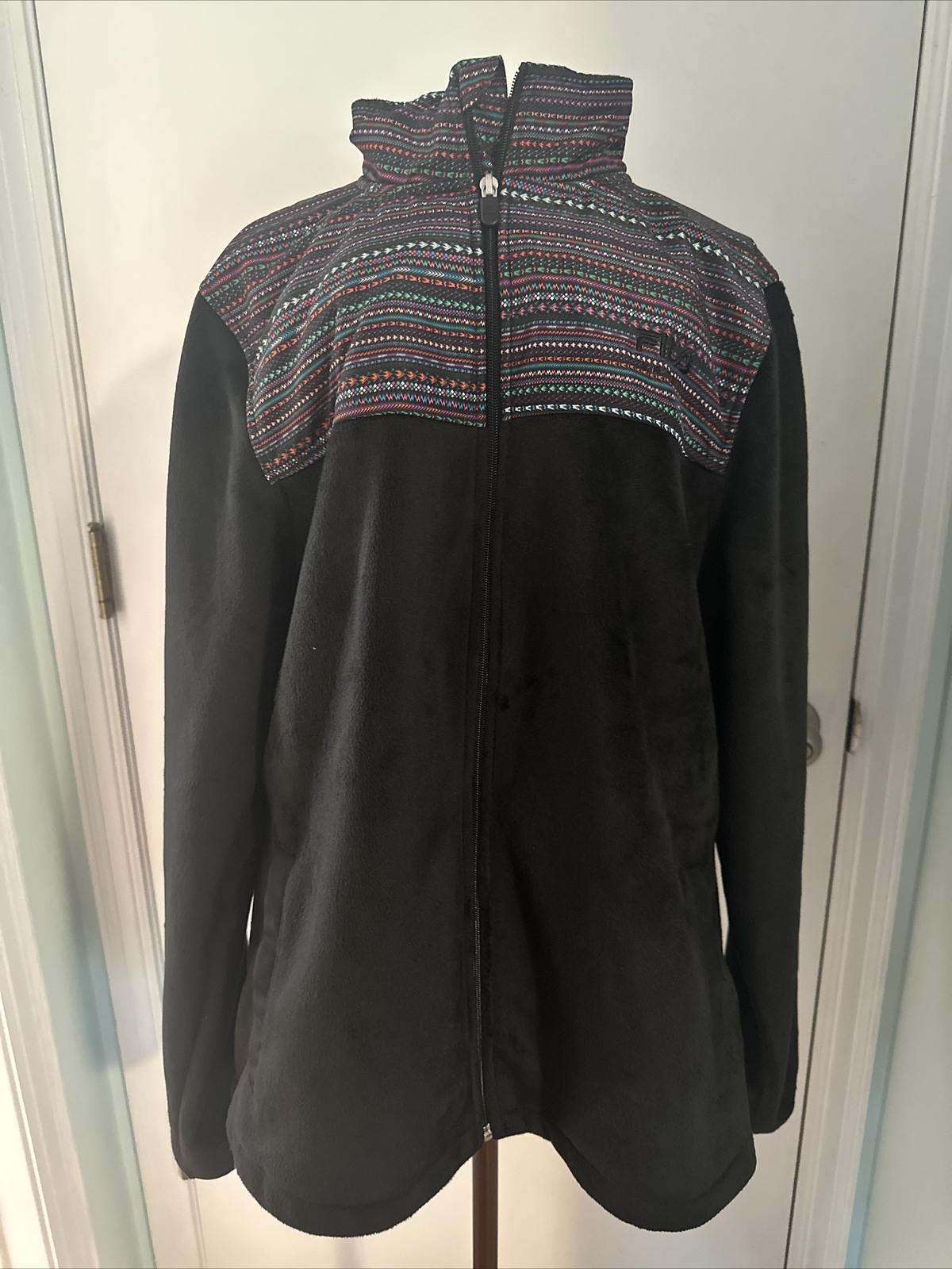 Fila black with aztec stripes full zip fleece jacket Large
