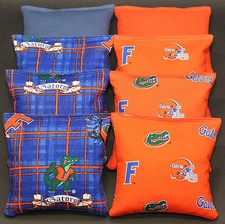 ALL WEATHER 8 CORNHOLE BEAN BAGS made w University of Florida Gators Fabric