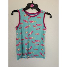 Rhubarb Collection Kids Teal Pink Fish Print Sleeveless Tank Top 7 USA Made #5