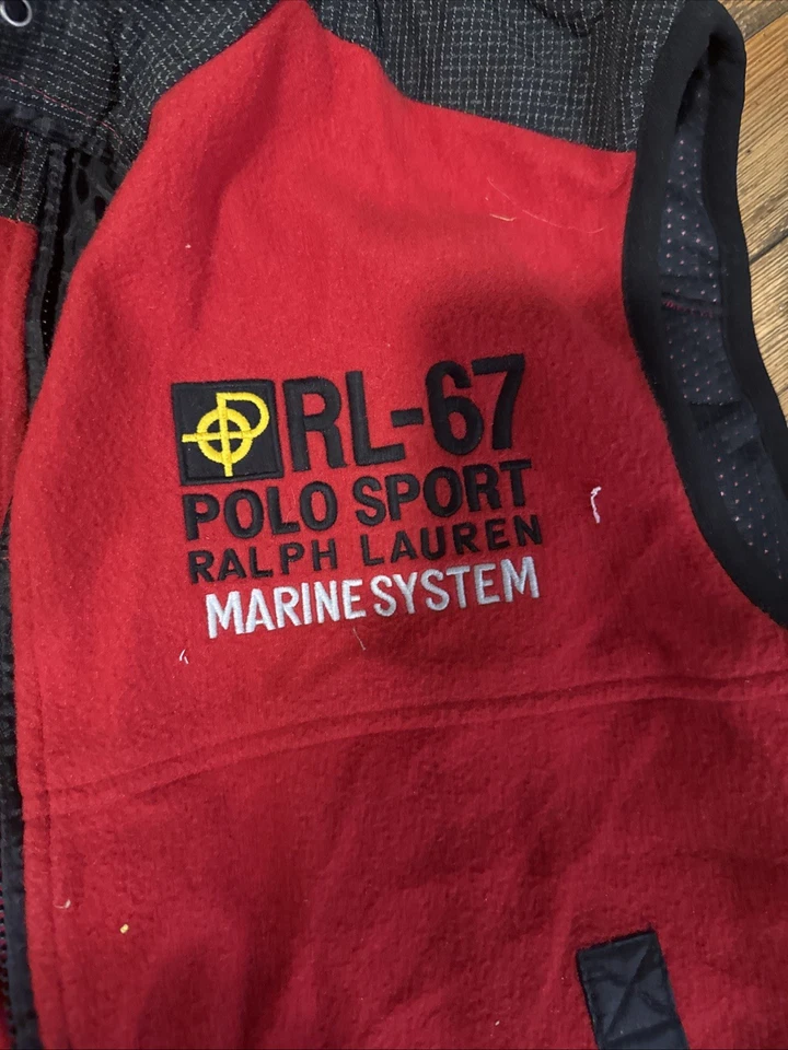 Chaleco polar vintage Polo Sport Ralph Lauren RL-67 sistema marino rojo negro XXL Foto 3 de 4