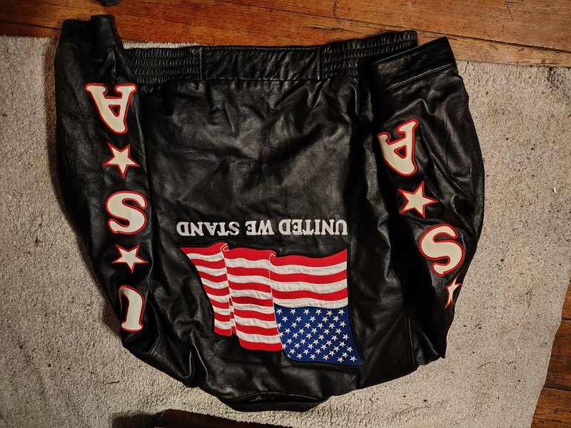 Men's Quality Biker Jacket Embroidered USA Flag "United We Stand" 3x Leather