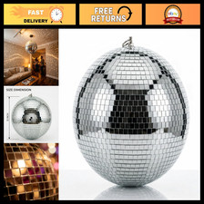 12" Rotating Disco Ball with Glass Tiles - Sturdy Hanging Ring for Parties, Wedd