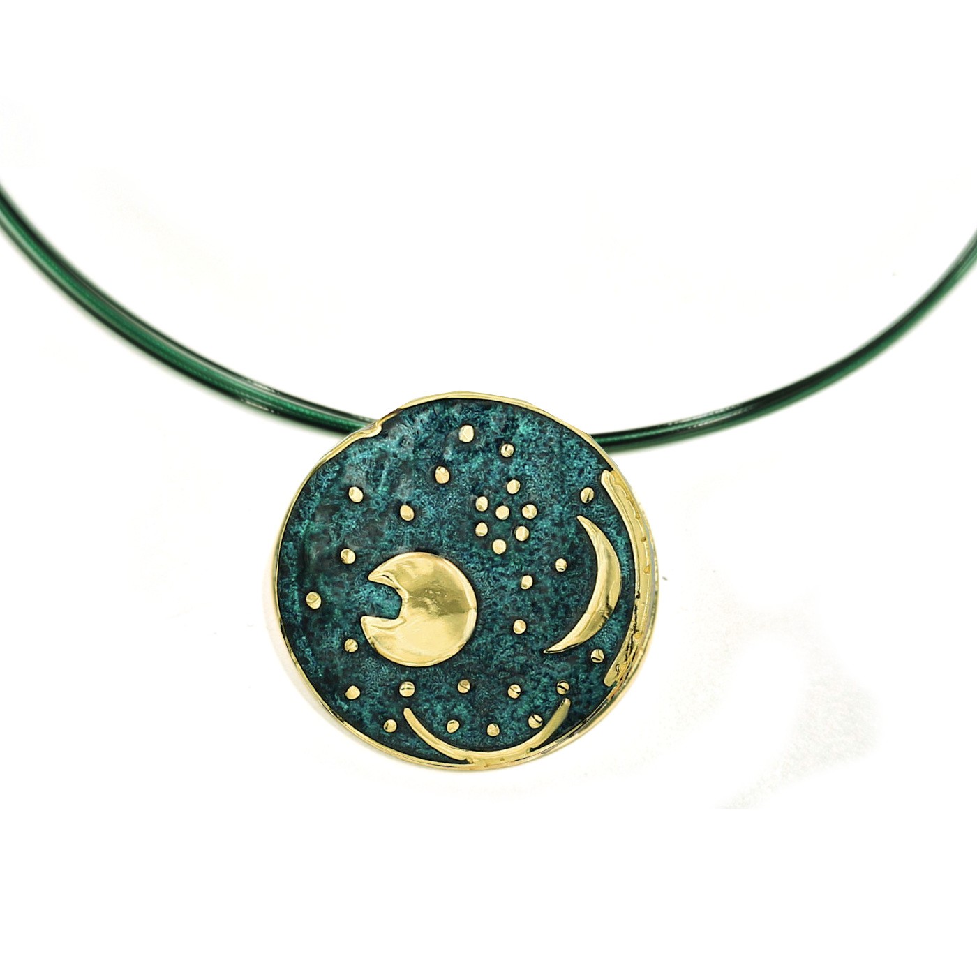 Himmelsscheibe From Nebra 30Mm Green Enamelled Star Jewelry Silver Pendant