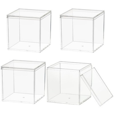 Small Clear Acrylic Box, 4 Pack Plastic Square Cube Containers with Lid Stora...