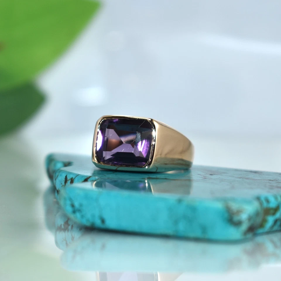 Anillo de hombre amatista profunda cobre sello hecho a mano habilidad tradicional artista Foto 4 de 4