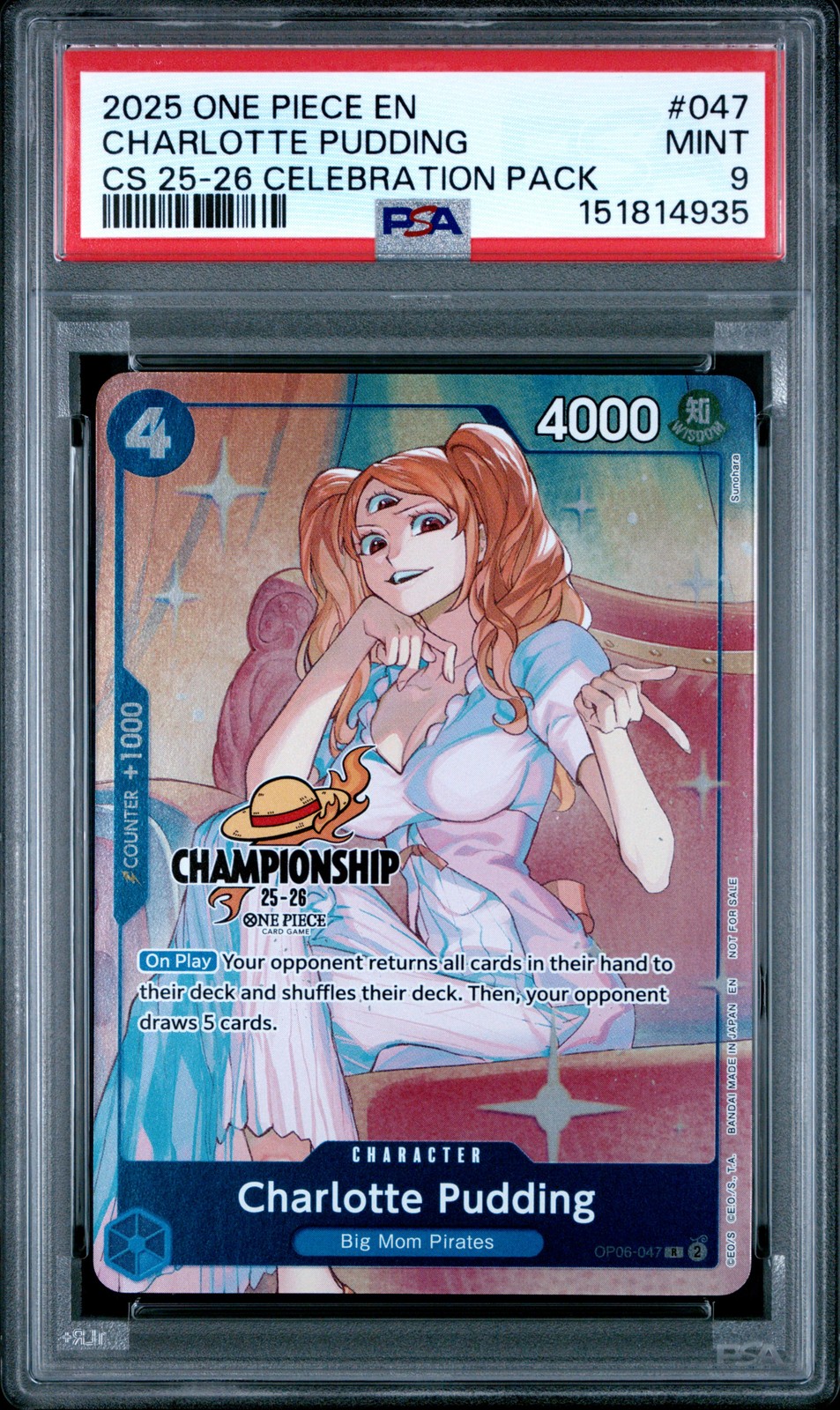 2025 ONE PIECE CHAMPIONSHIP 2025-26 CELEBRATION PACK CHARLOTTE PUDDING PSA 9