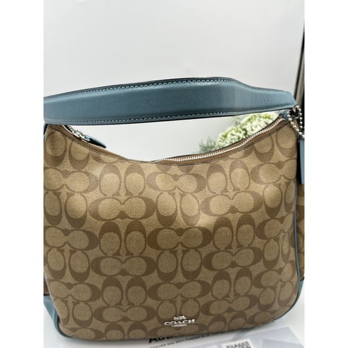 Coach F29209 borsa hobo tracolla kaki/blu firma rivestita pelle tela certificato di autenticità - Foto 4 di 16