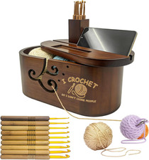 Oval Yarn Bowl Set with Lid, Crochet Yarn Holder with 9PCS Knitting Hooks, Large