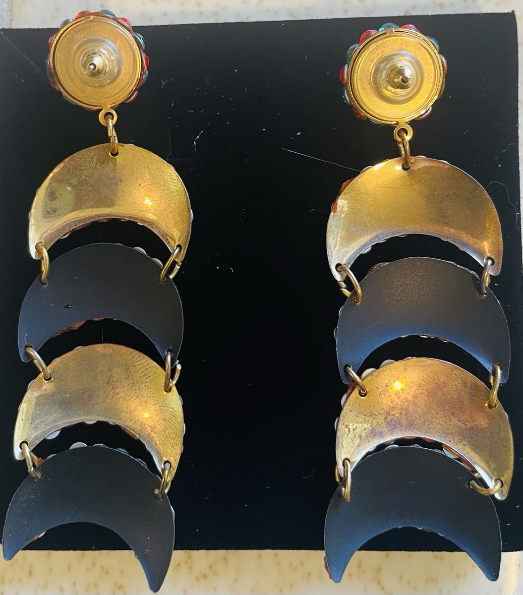 Richard Kerr Vintage Rhinestone Drop Pierced Dangle Earrings Gold Tone View 2