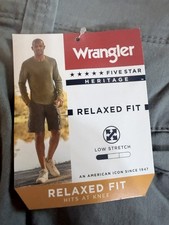 Wrangler Five Star Heritage Relaxed Fit Cargo Shorts Gray Flat Front 10" Inseam