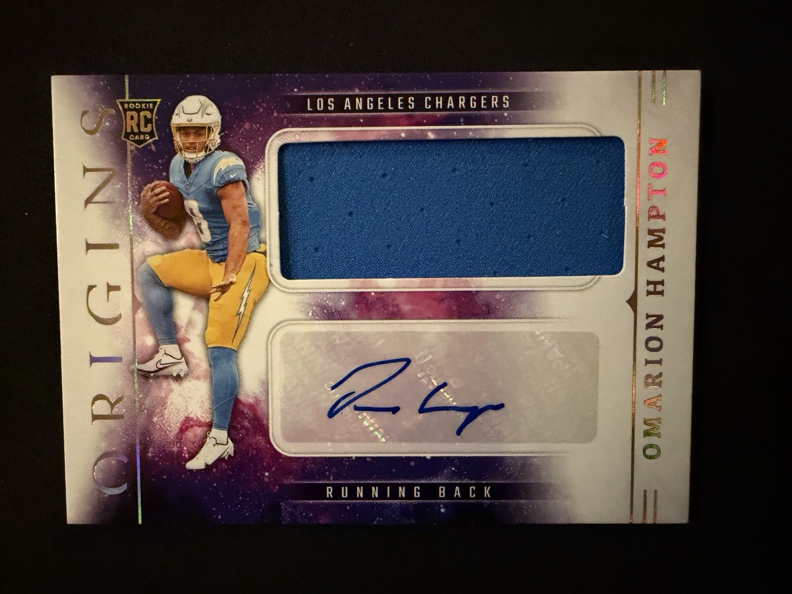 2025 Origins OMARION HAMPTON Autograph Rookie Jersey Auto RPA RJJ-OHN Chargers