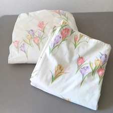 VTG Lady Pepperell Bedding Sheet Set Top and Bottom Sheet Tulip Floral Cottage