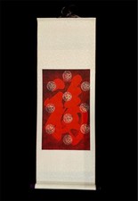 Vintage Asian Hanging Scroll Wall Art Red Cal...