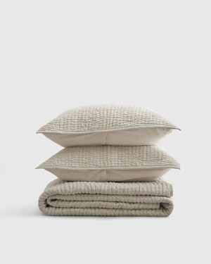 Quince European Linen Cotton Stitch Quilt Set Tan King-1762778330-1073003-$144