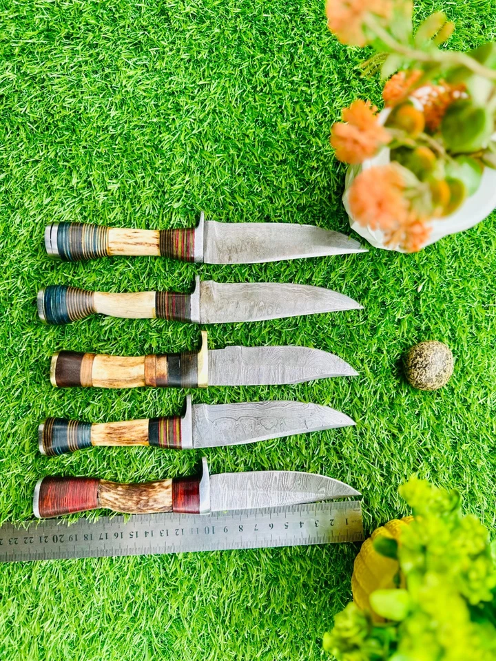 LOTE DE 5 PIEZAS, 8"" PULGADAS SKINNER Cuchillos de Caza Artesanales con Funda de Cuero Foto 4 de 4