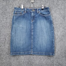 LL Bean Skirt Women 6 Blue Favorite Fit Pencil Knee Length Stretch Zip Fly Denim