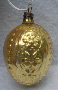 ANTIQUE GOLD EMBOSSED FLOWERS MERCURY GLASS CHRISTMAS ORNAMENT