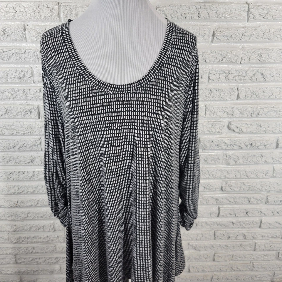 Top túnica Philosophy para mujer XXL Plus manga 3/4 negro mezcla geométrica de rayón cómodo Foto 3 de 4