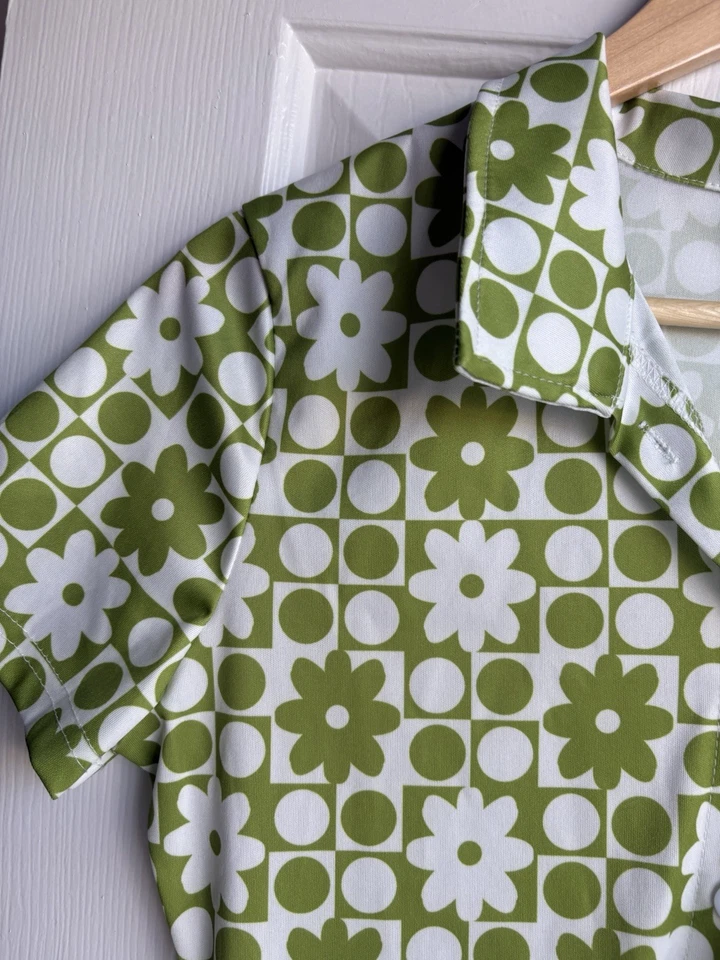 Mameluco Floral Retro Verde y Blanco Años 70 Inspirado Vintage Talla L Foto 2 de 4