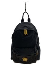 GIANNI VERSACE Backpack Rucksack Nylon Black Plain Studs Face Gold Engraved