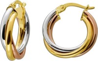 Tricolor Dreifarbig Creolen Gold 585 14K Gold-WeißGold Rosegold Trinizy
