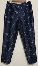 Talbots Collection Silk Blend Pants Navy Blue 12 Leaf Print Ankle Careercore