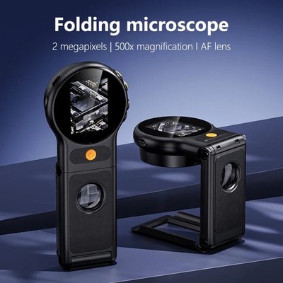 500X Portable Digital Folding Microscope Magnifier 2.0''Magnifying Glass w 8 LED