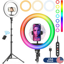 10" Ring Light with 72" Tripod Stand Phone Holder 38 Color Modes LED Selfie La