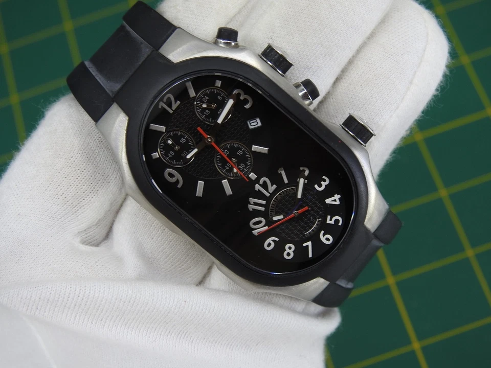 Часы хронограф Phillip Stein Duo Time Teslar нержавеющая сталь и резина для чтения - Изображение 2 из 4