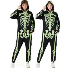 Unisex Adult Halloween Skeleton Costume   Glow-in-the-Dark Pajama Jumpsuit, S...