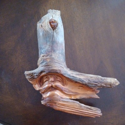 Vintage Wells Signed Wood Carving Old Man Winter Face Very Intricate 
