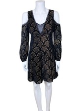 Alice + Olivia Women's Aria Velvet Flocked Metallic Dress Black Gold Size 2