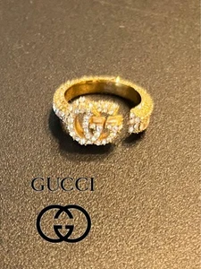 Gucci Double GG Bague Strass Bijou Accessoire Or Femme US6 Du Japon y6767