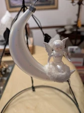 Vintage De Carlini Italian Blown Glass Angel on A Cresent Moon  