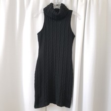 Small Trac Black Knit Sleeveless Turtleneck Stretchy Sweater Midi Dress