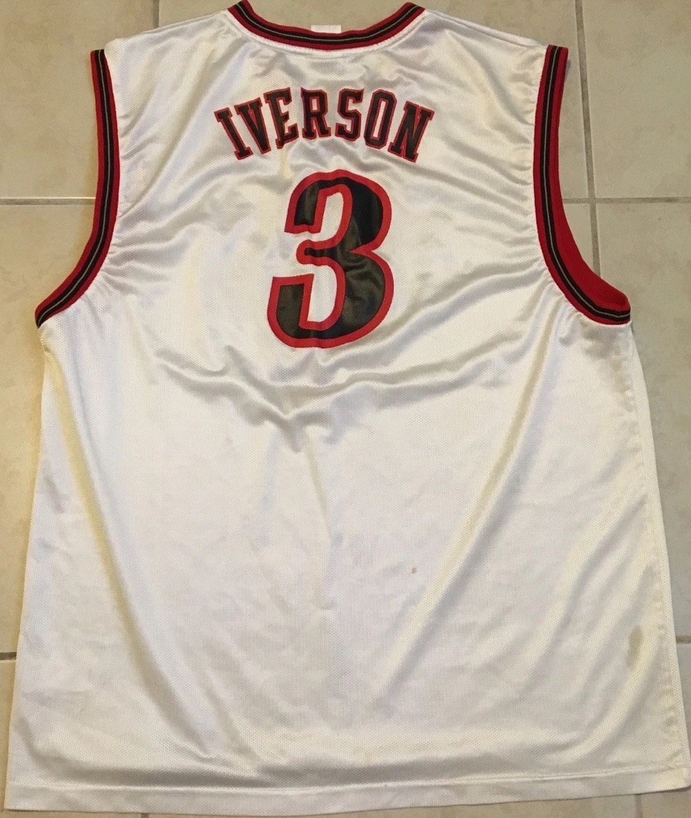 iverson reebok ゲームシャツ 3番 Vtg Reebok Allen Iverson #3 Sixers Faded Distress Jersey XL NBA