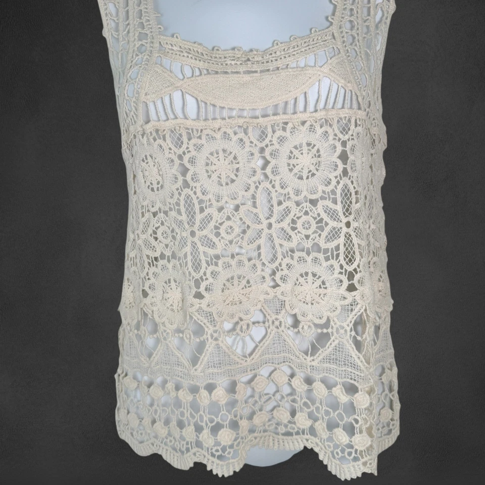 Regata American Rag creme crochê renda média boho festival praia cobertura - Imagem 2 de 4