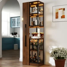 70" Display Cabinet with Glass Doors and Lights with Pull-out Multi-functional